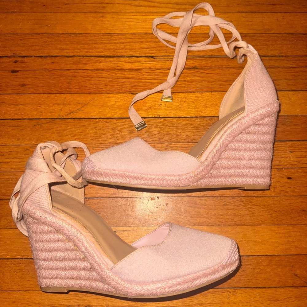 JustFab Pink Espadrille Wedges with Ankle Wrap